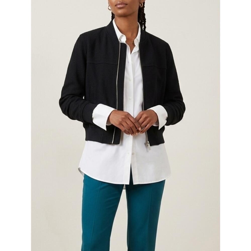 Pre-Loved Theory Daryette Black Crepe Dual-Zip Bomber Jacket